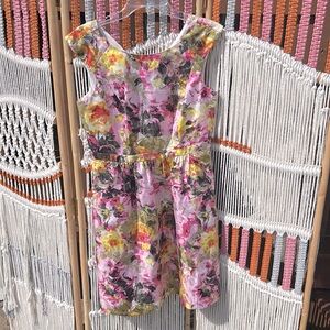 INC-international concepts floral dress. Shiny pink green and yellow. Size 8